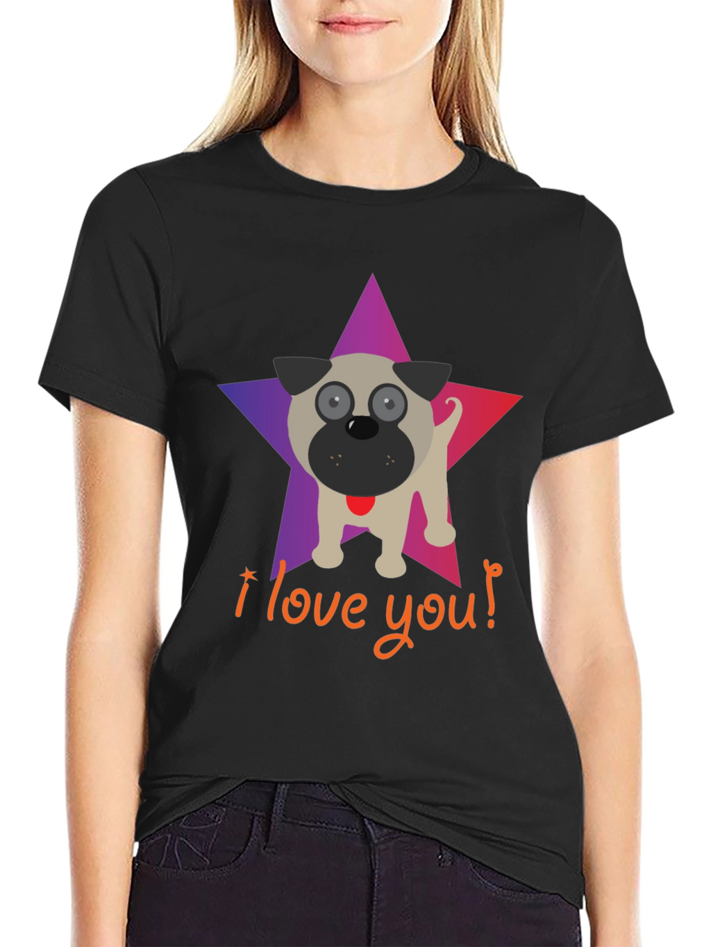 I Love You Pug Star Graphic T-Shirt