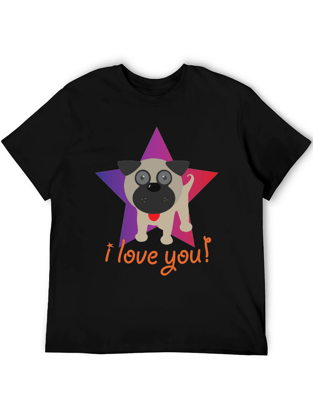 I Love You Pug Star Graphic T-Shirt
