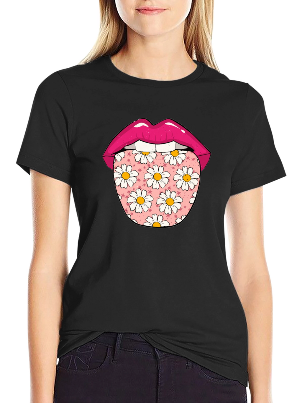 Daisy Tongue Graphic T-Shirt - Funky Black Tee