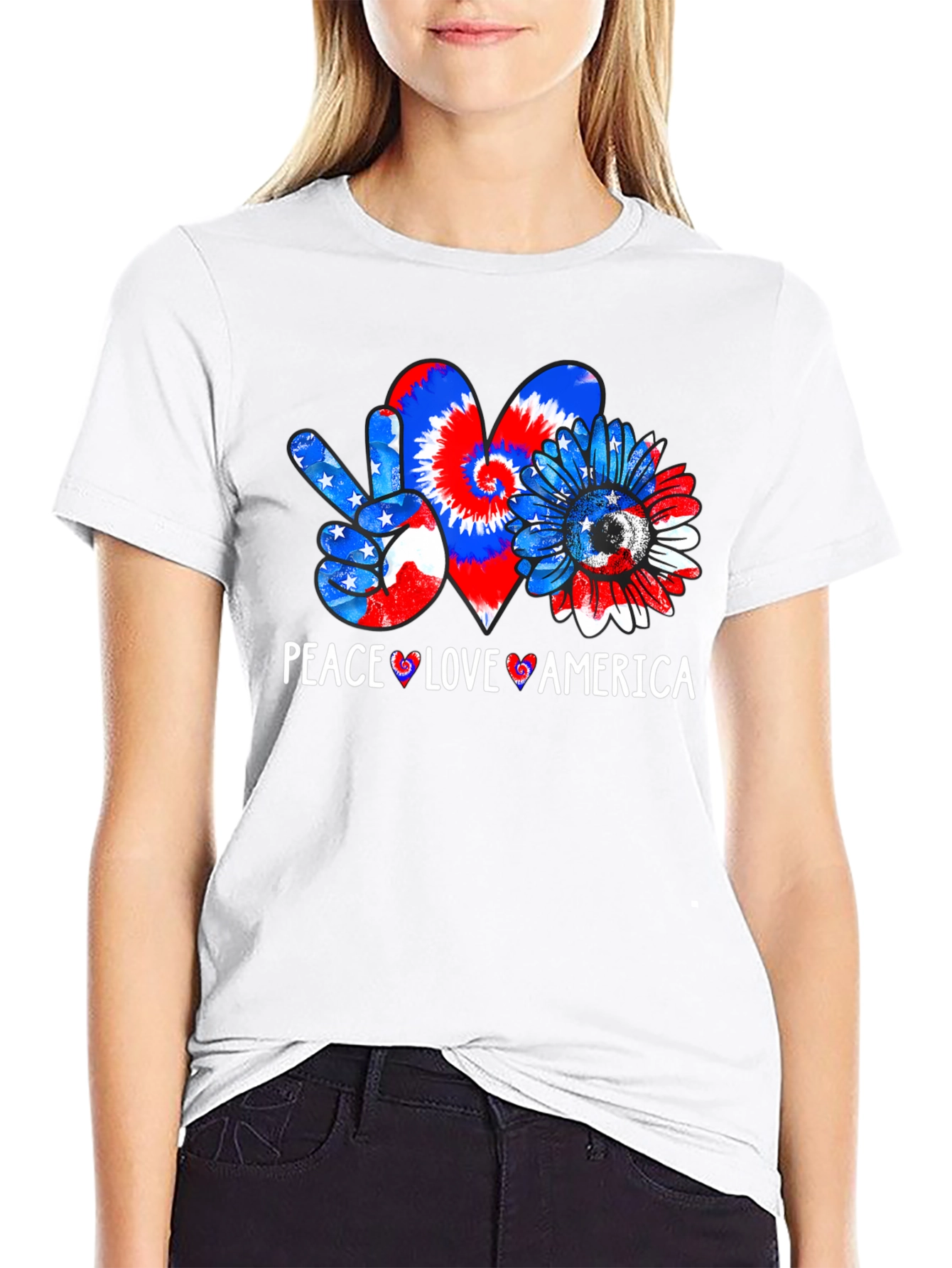 Peace Love America Patriotic Graphic T-Shirt