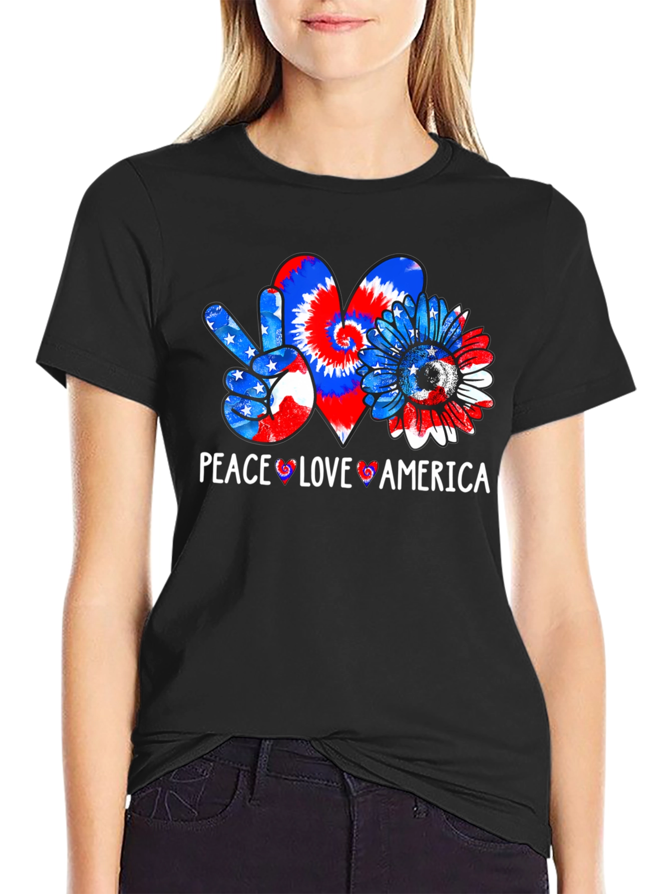 Peace Love America Patriotic Graphic T-Shirt