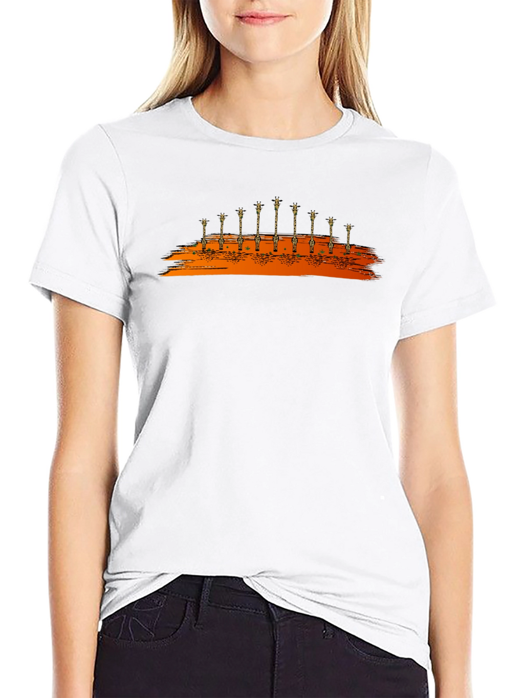 Giraffe Silhouette Graphic Black T-Shirt
