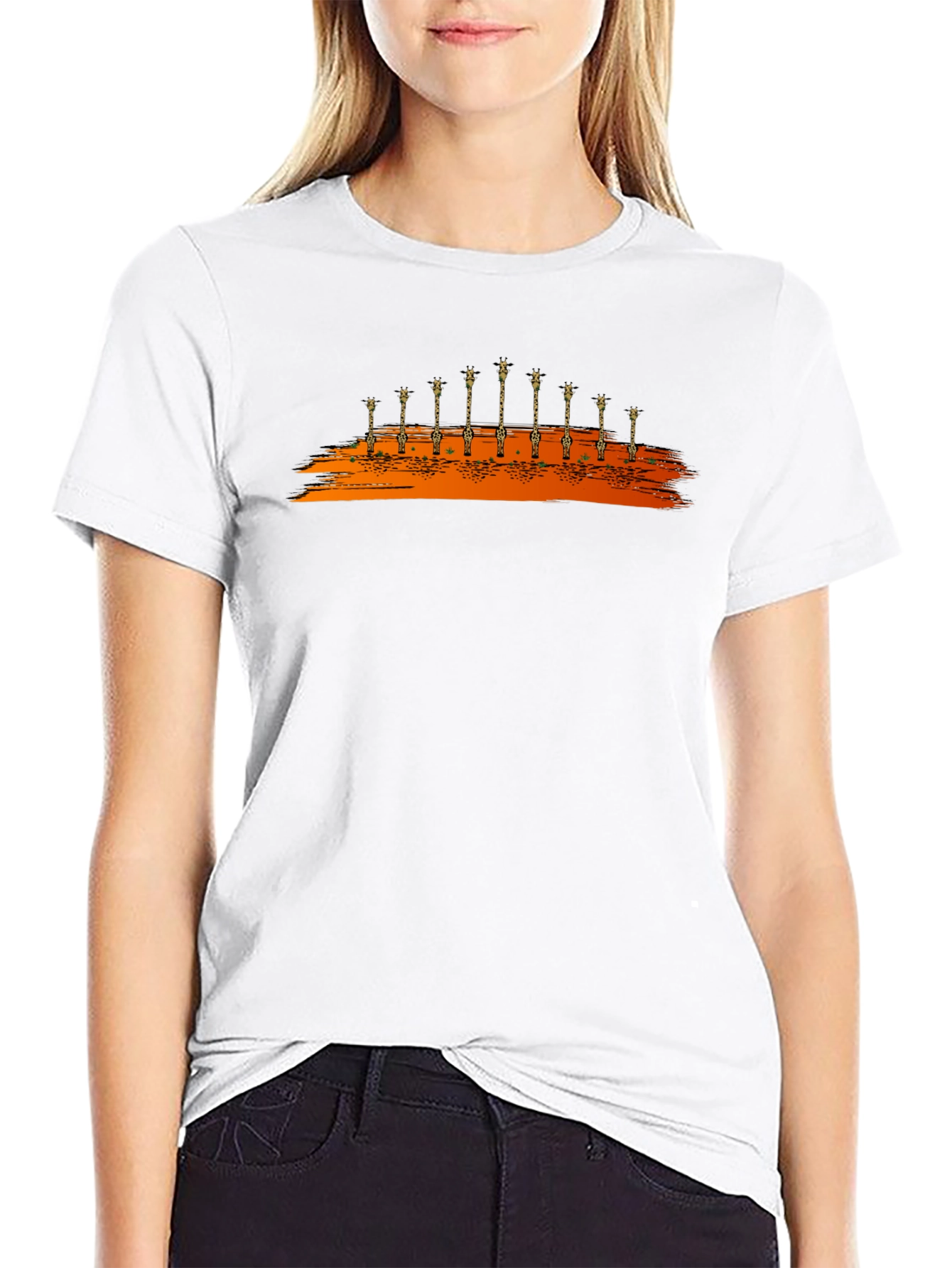 Giraffe Silhouette Graphic Black T-Shirt