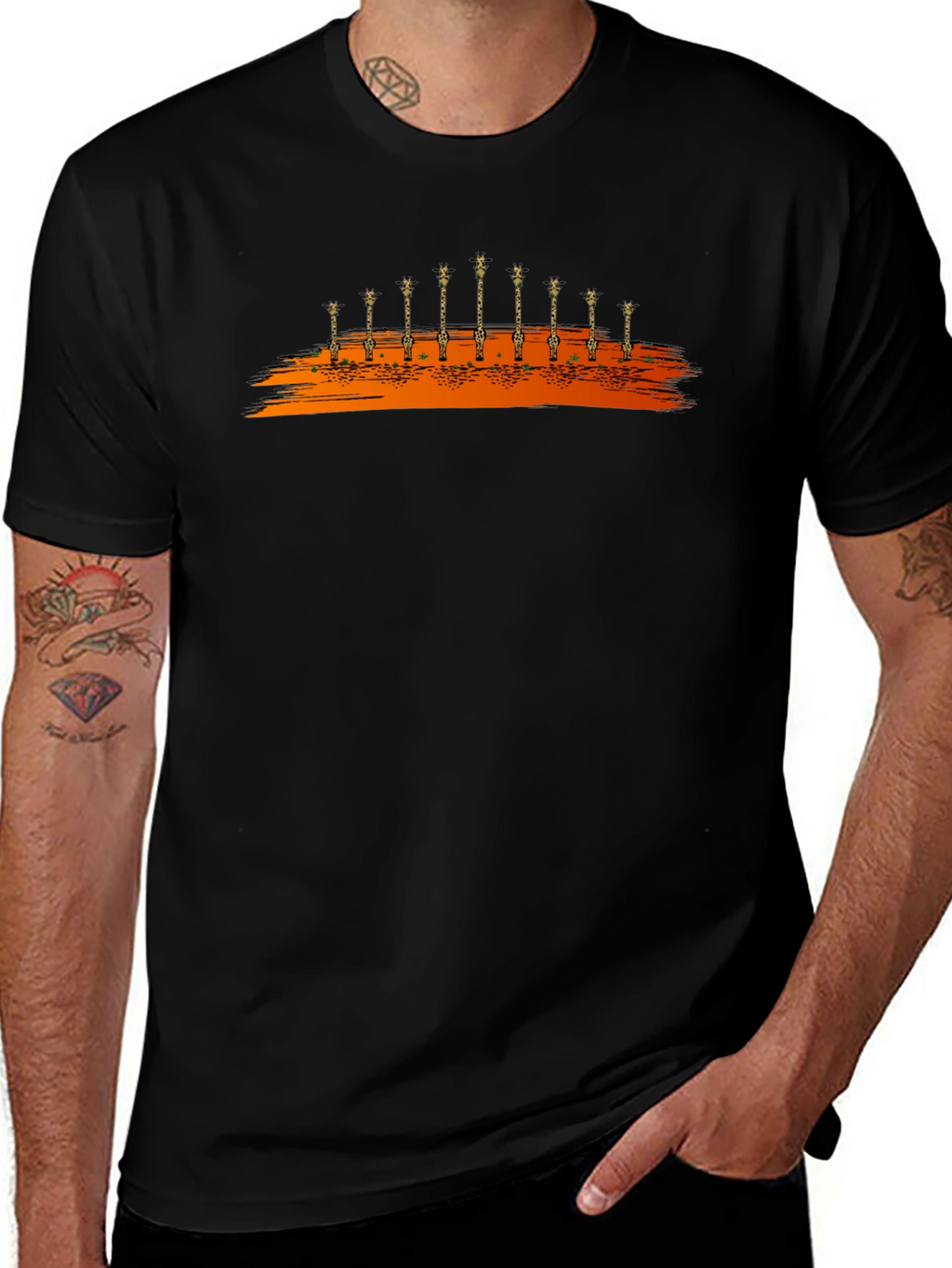 Giraffe Silhouette Graphic Black T-Shirt