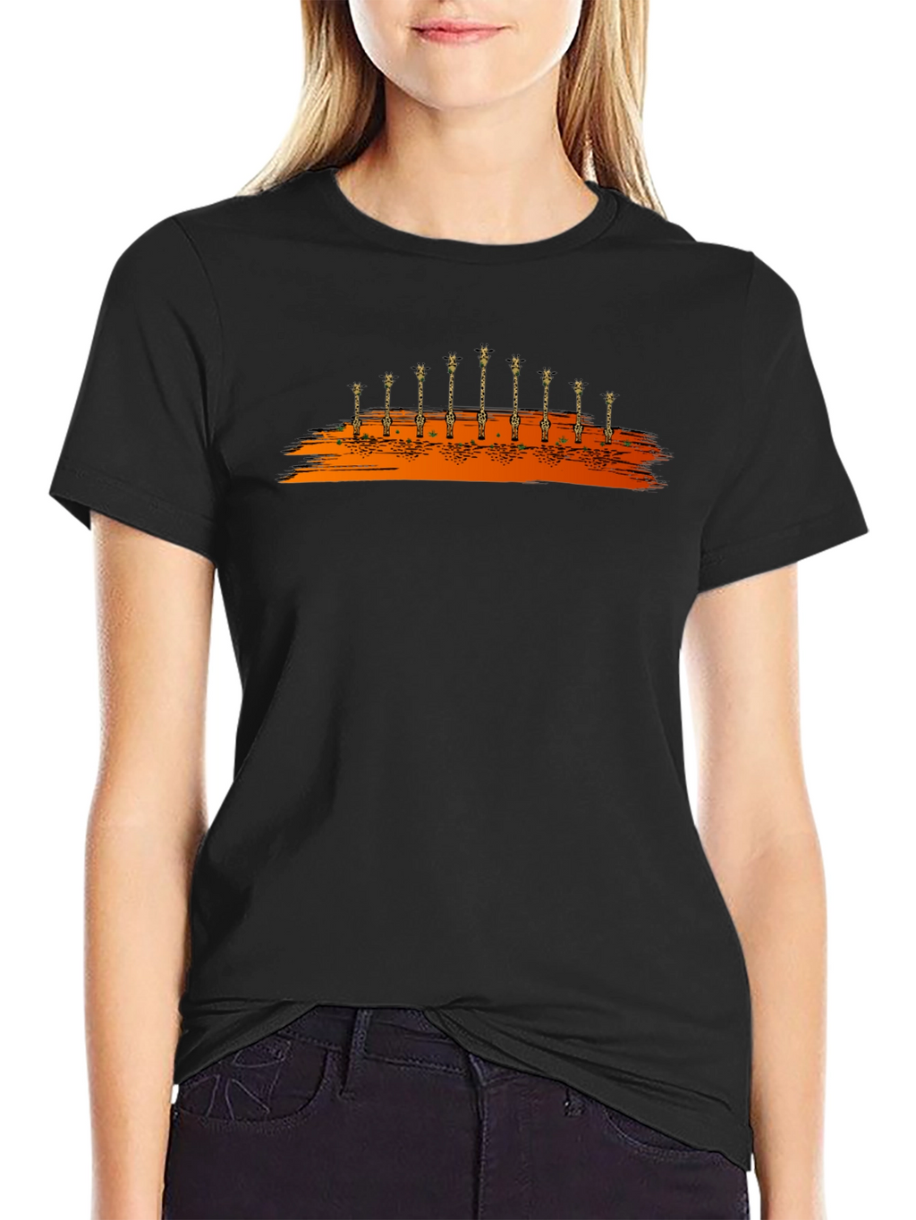 Giraffe Silhouette Graphic Black T-Shirt