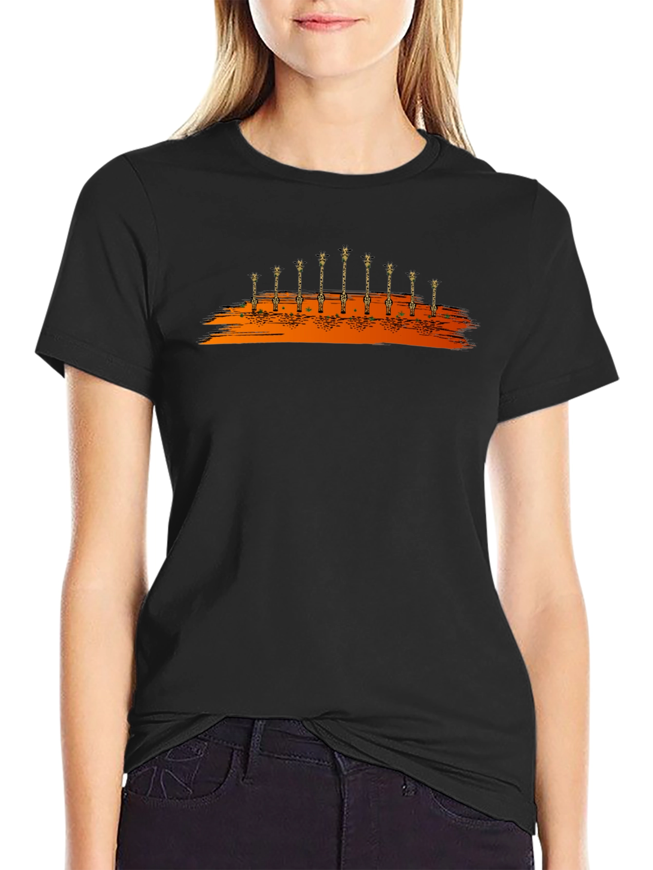 Giraffe Silhouette Graphic Black T-Shirt