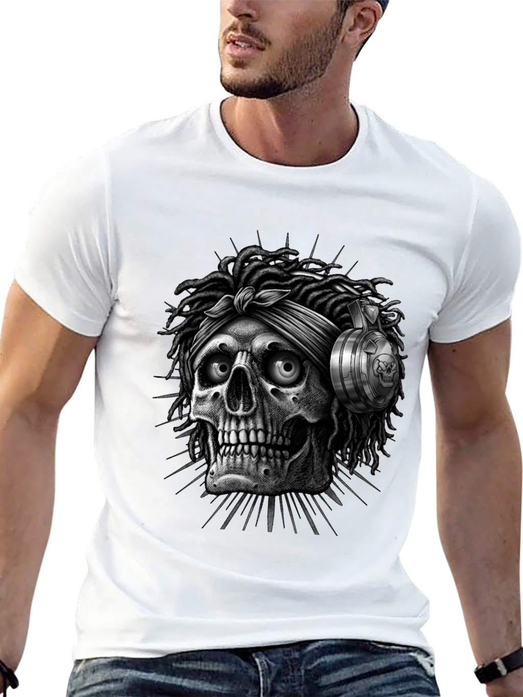 Skull with Dreadlocks Graphic Tee