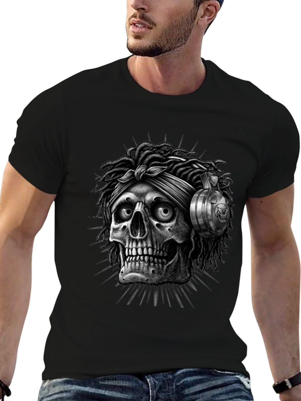 Skull with Dreadlocks Graphic Tee