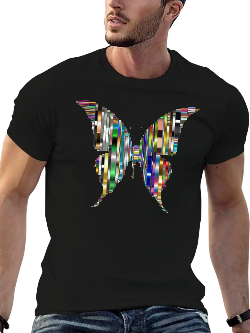 Abstract Butterfly Graphic Black T-Shirt