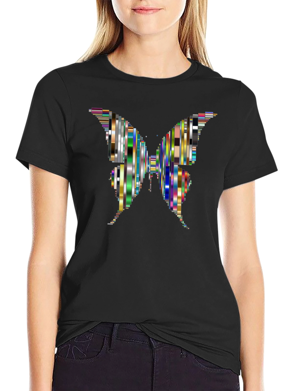 Abstract Butterfly Graphic Black T-Shirt