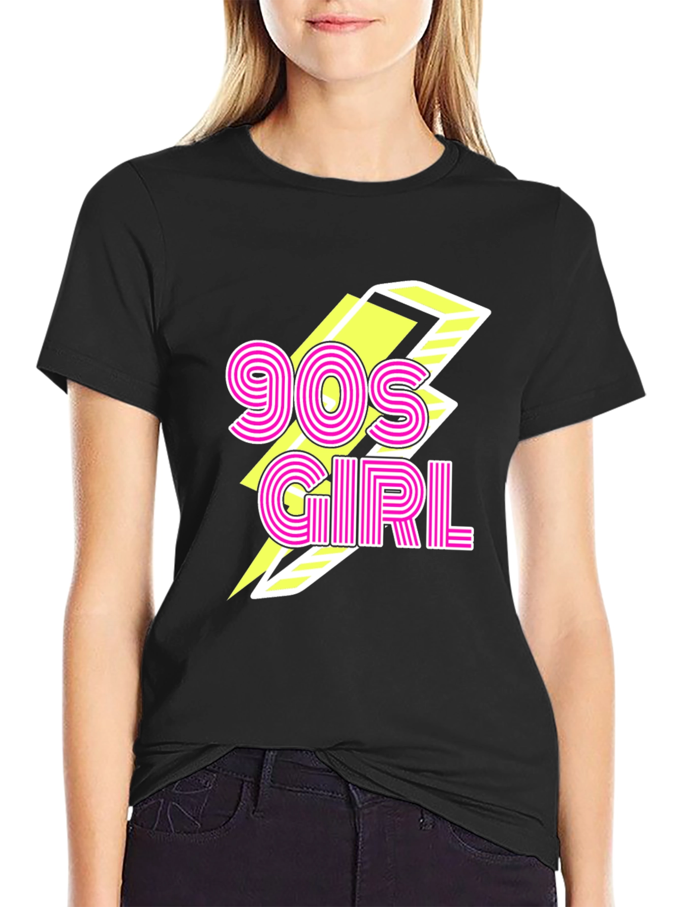 90s Girl Graphic Print Black T-Shirt