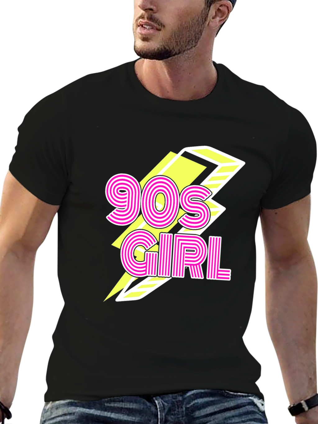 90s Girl Graphic Print Black T-Shirt