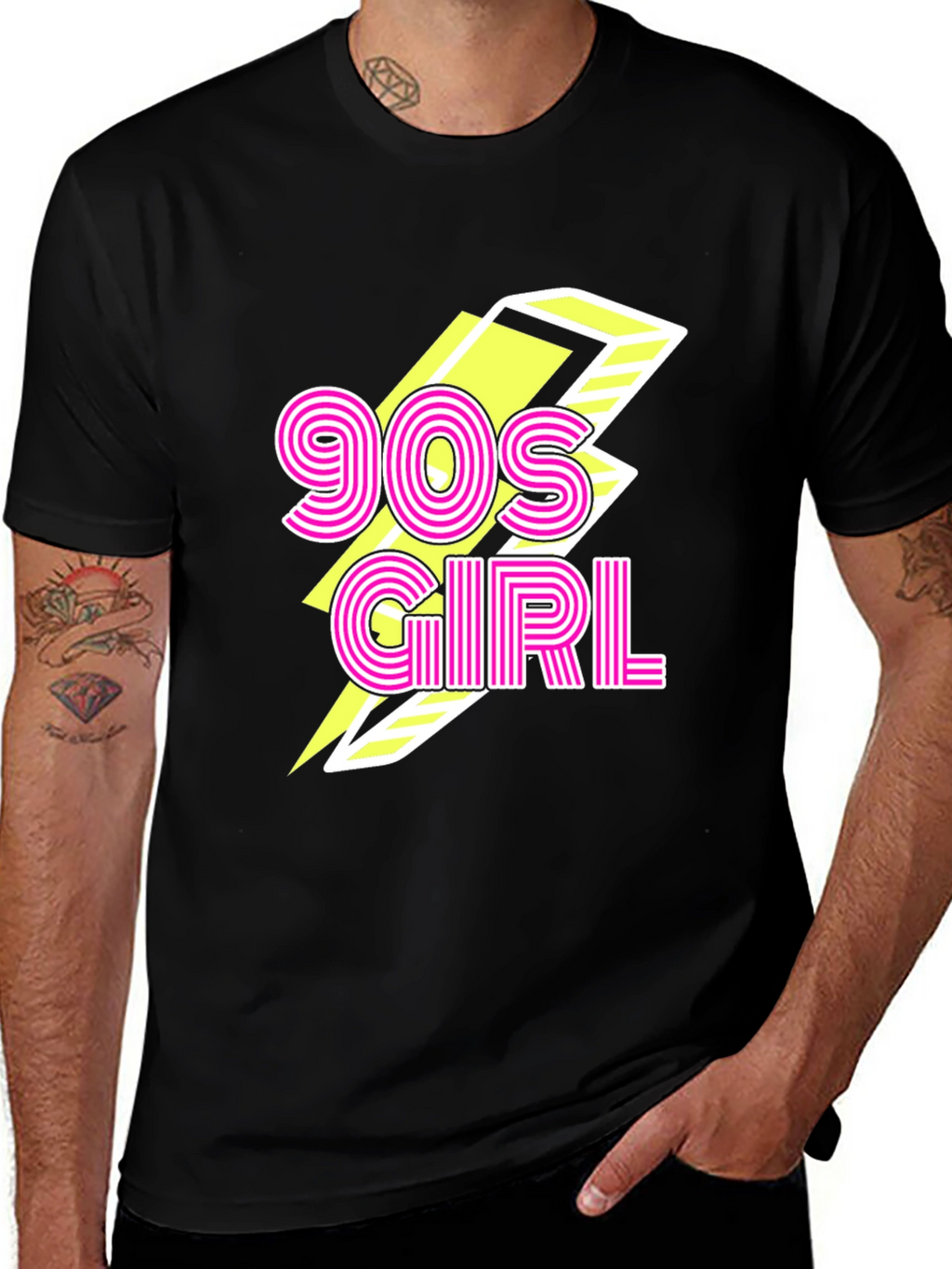 90s Girl Graphic Print Black T-Shirt