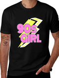 90s Girl Graphic Print Black T-Shirt
