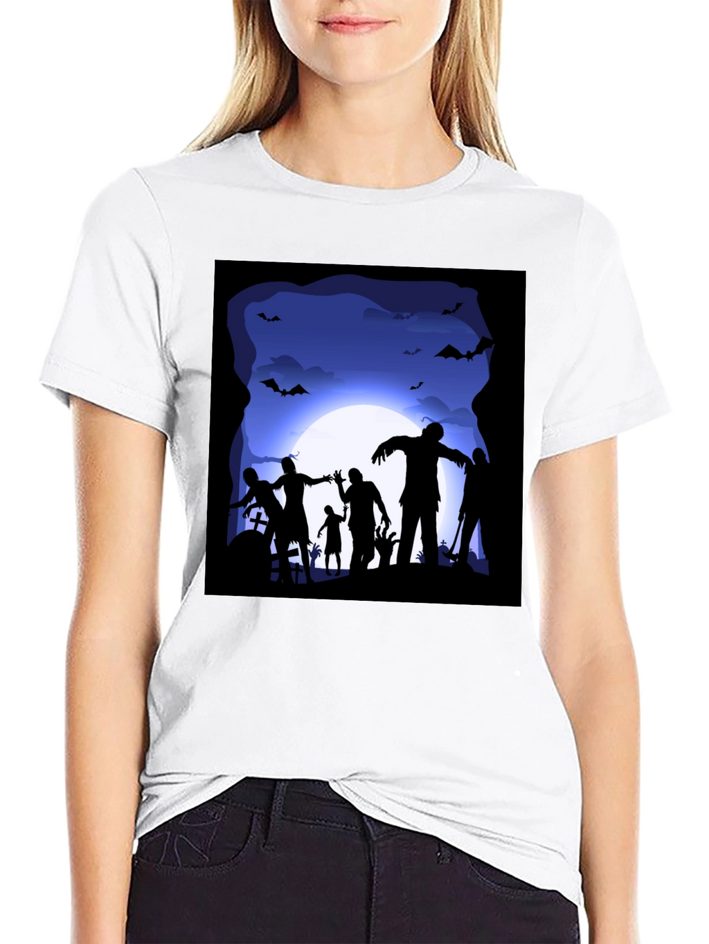 Zombie Halloween T-Shirt - Spooky Silhouette Design