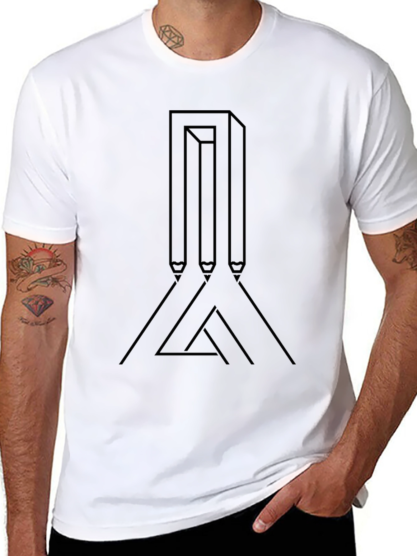 Impossible Pencils Black T-Shirt Optical Illusion
