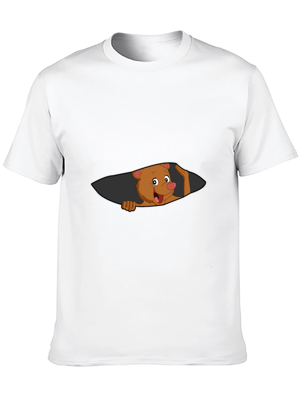 Cartoon Bear Peeking Mens Black T-Shirt
