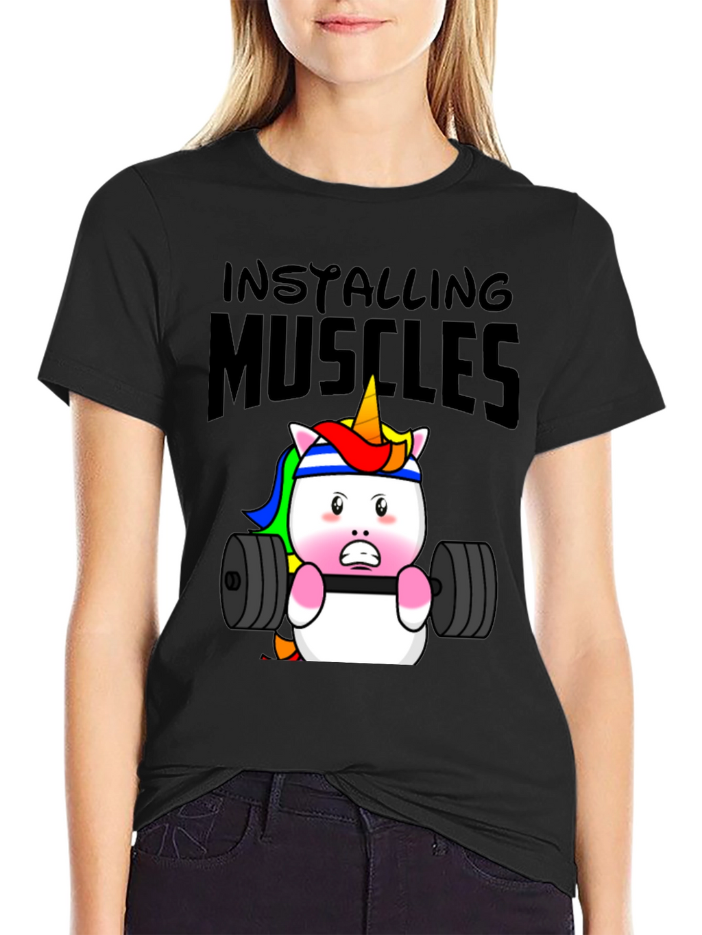 Unicorn Lifting Weights Graphic T-Shirt
