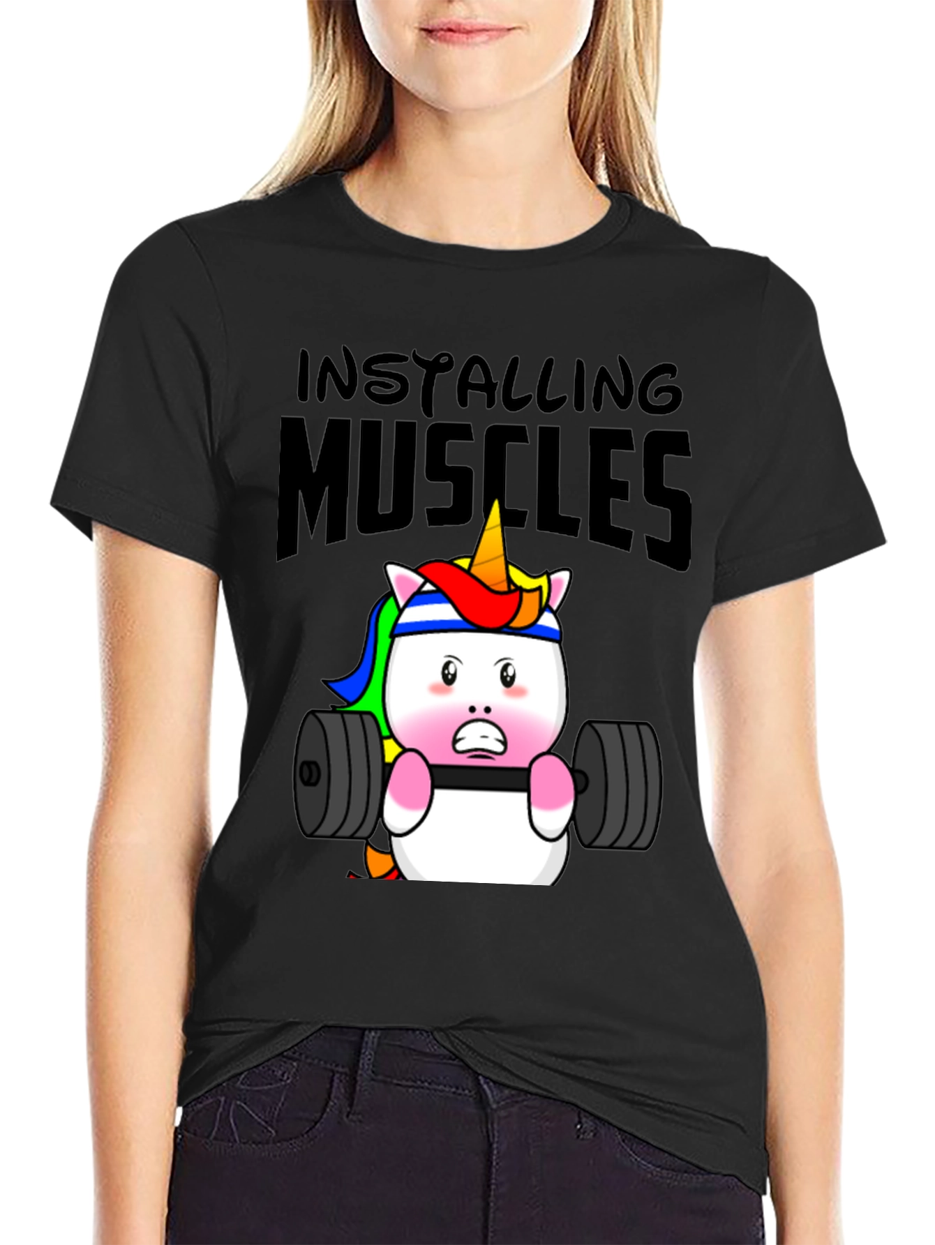 Unicorn Lifting Weights Graphic T-Shirt