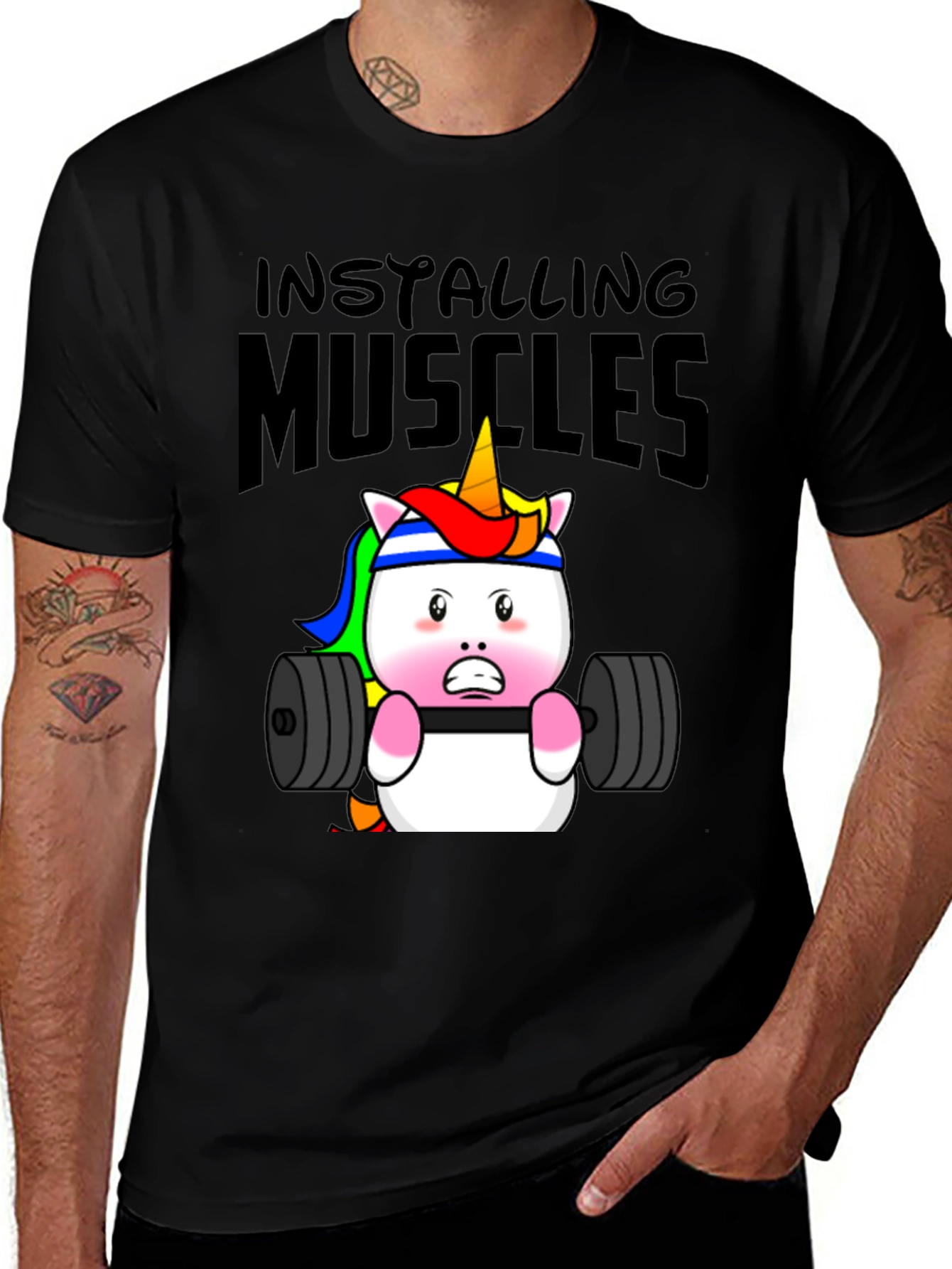 Unicorn Lifting Weights Graphic T-Shirt