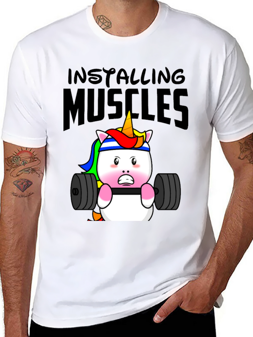 Unicorn Lifting Weights Graphic T-Shirt