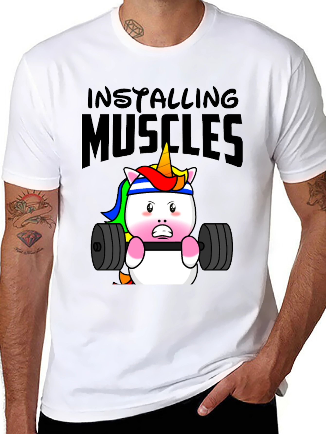 Unicorn Lifting Weights Graphic T-Shirt