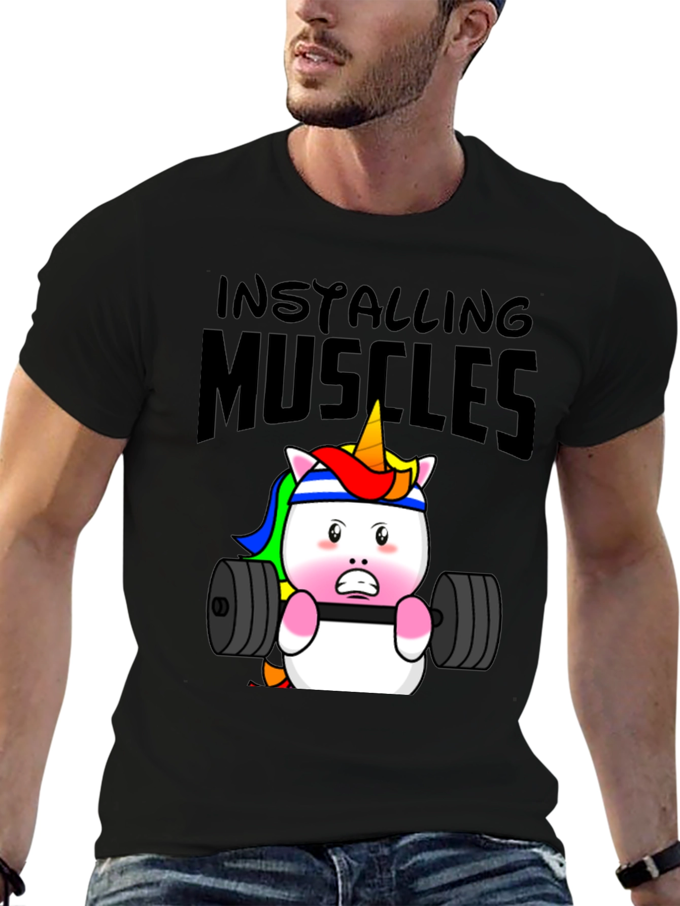 Unicorn Lifting Weights Graphic T-Shirt