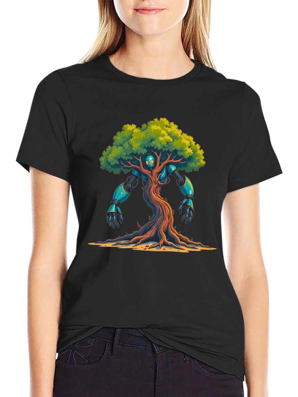 Robo-Tree Graphic T-Shirt: Nature Meets Sci-Fi