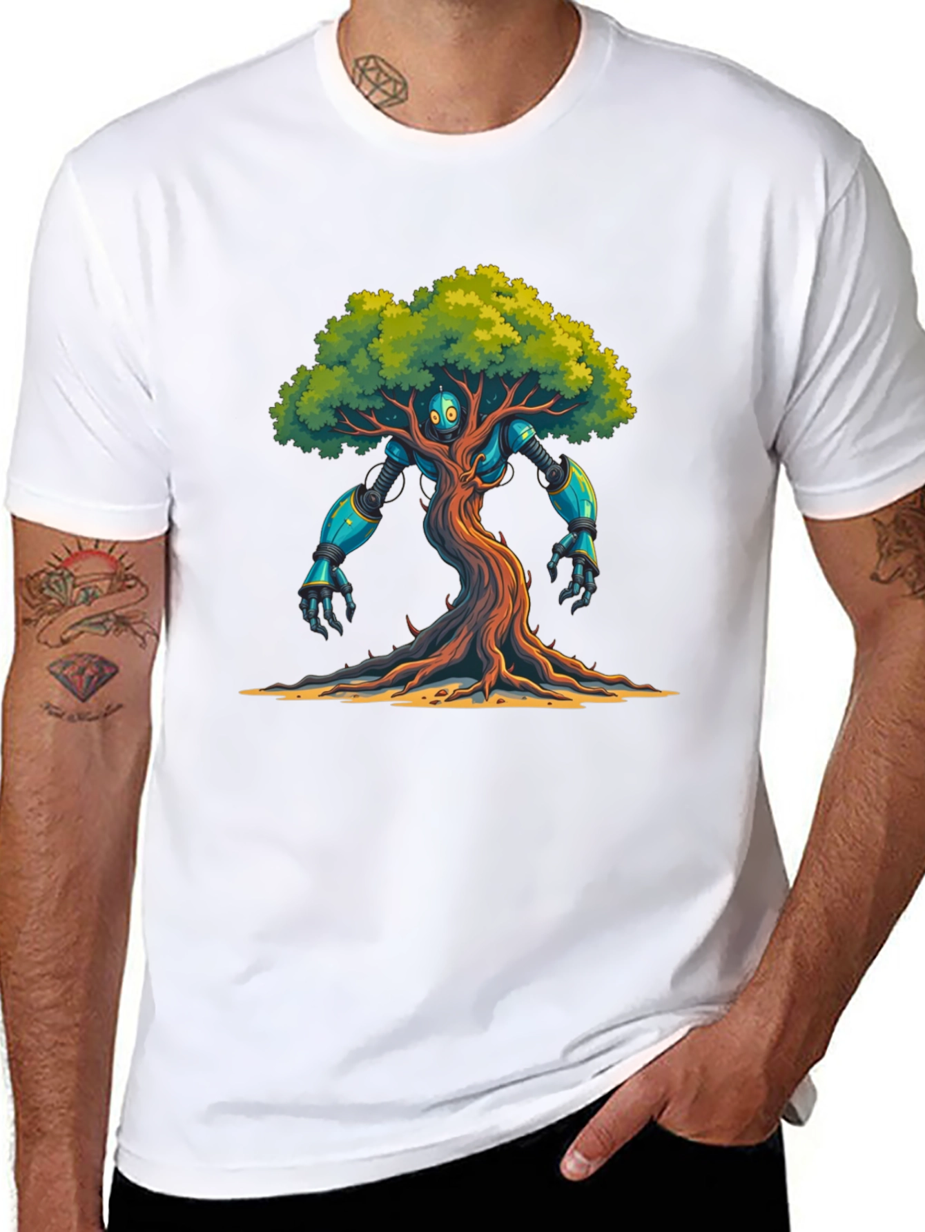 Robo-Tree Graphic T-Shirt: Nature Meets Sci-Fi