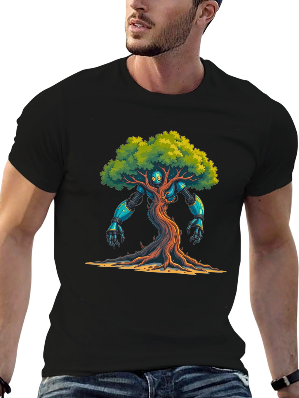 Robo-Tree Graphic T-Shirt: Nature Meets Sci-Fi