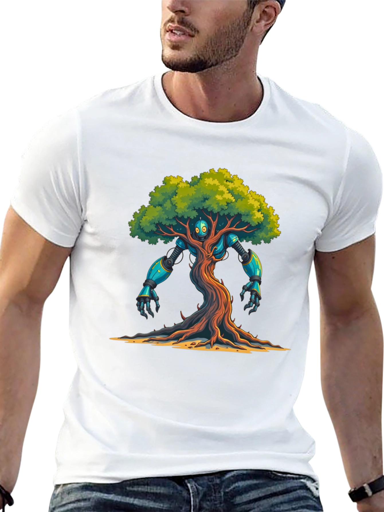Robo-Tree Graphic T-Shirt: Nature Meets Sci-Fi