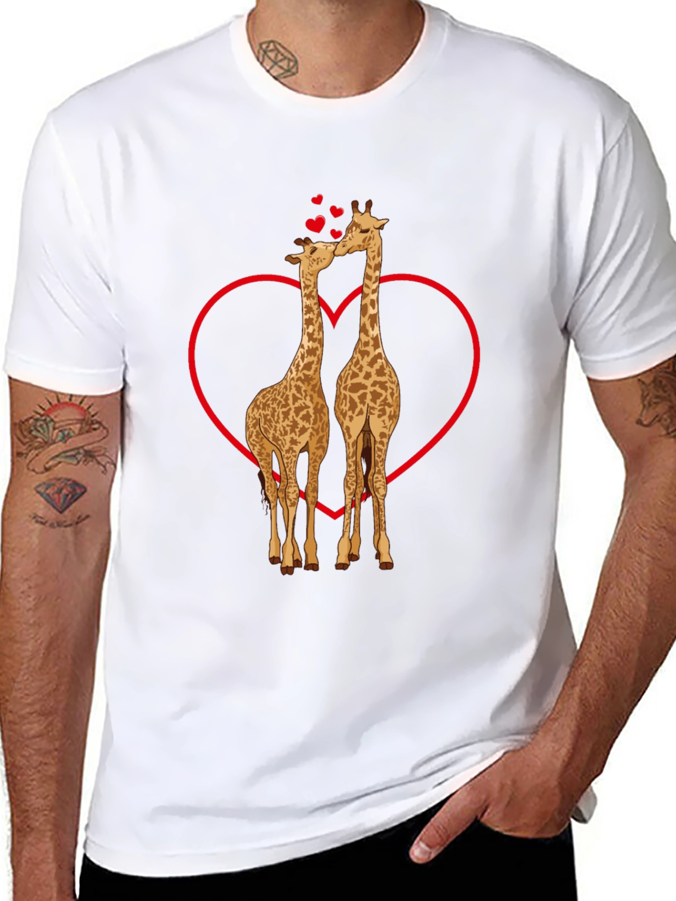 Giraffe Love Valentines Day Black T-Shirt