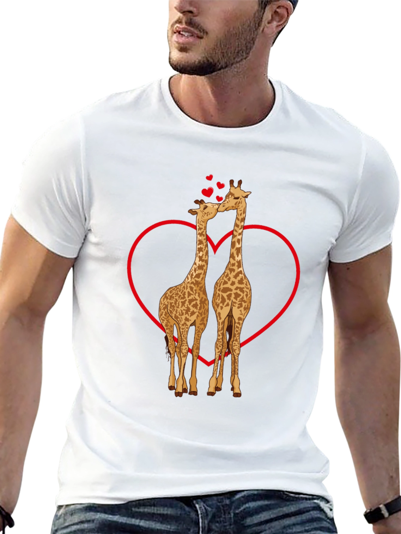 Giraffe Love Valentines Day Black T-Shirt
