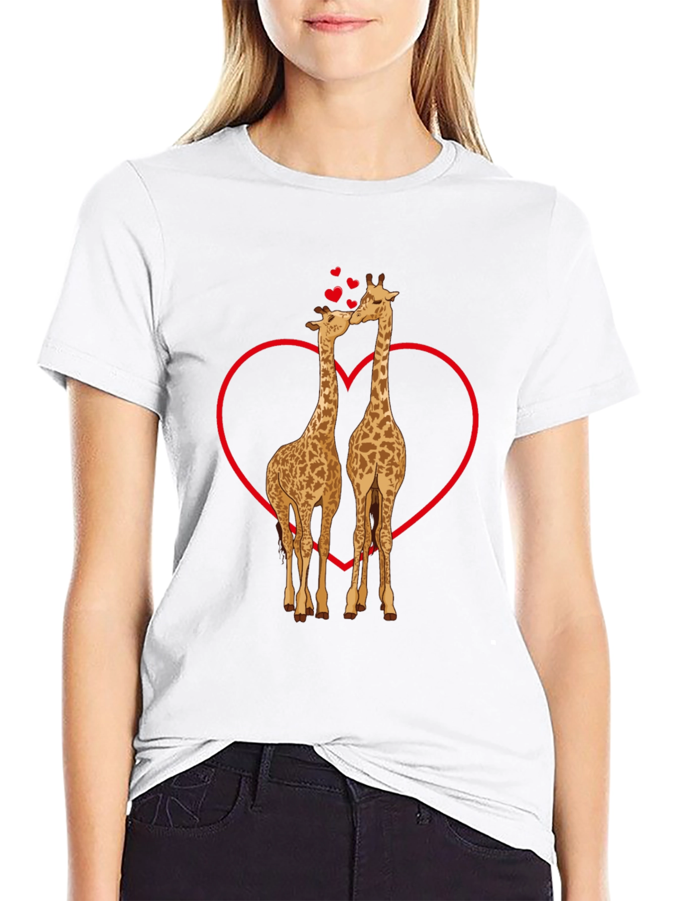 Giraffe Love Valentines Day Black T-Shirt