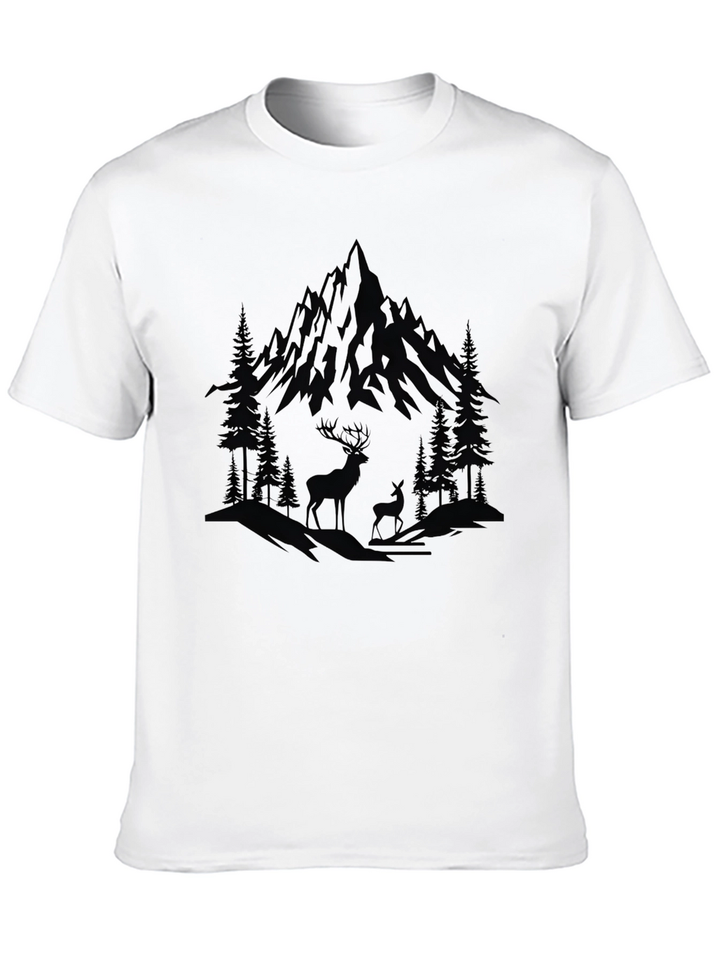 Mountain & Deer Graphic Black T-Shirt