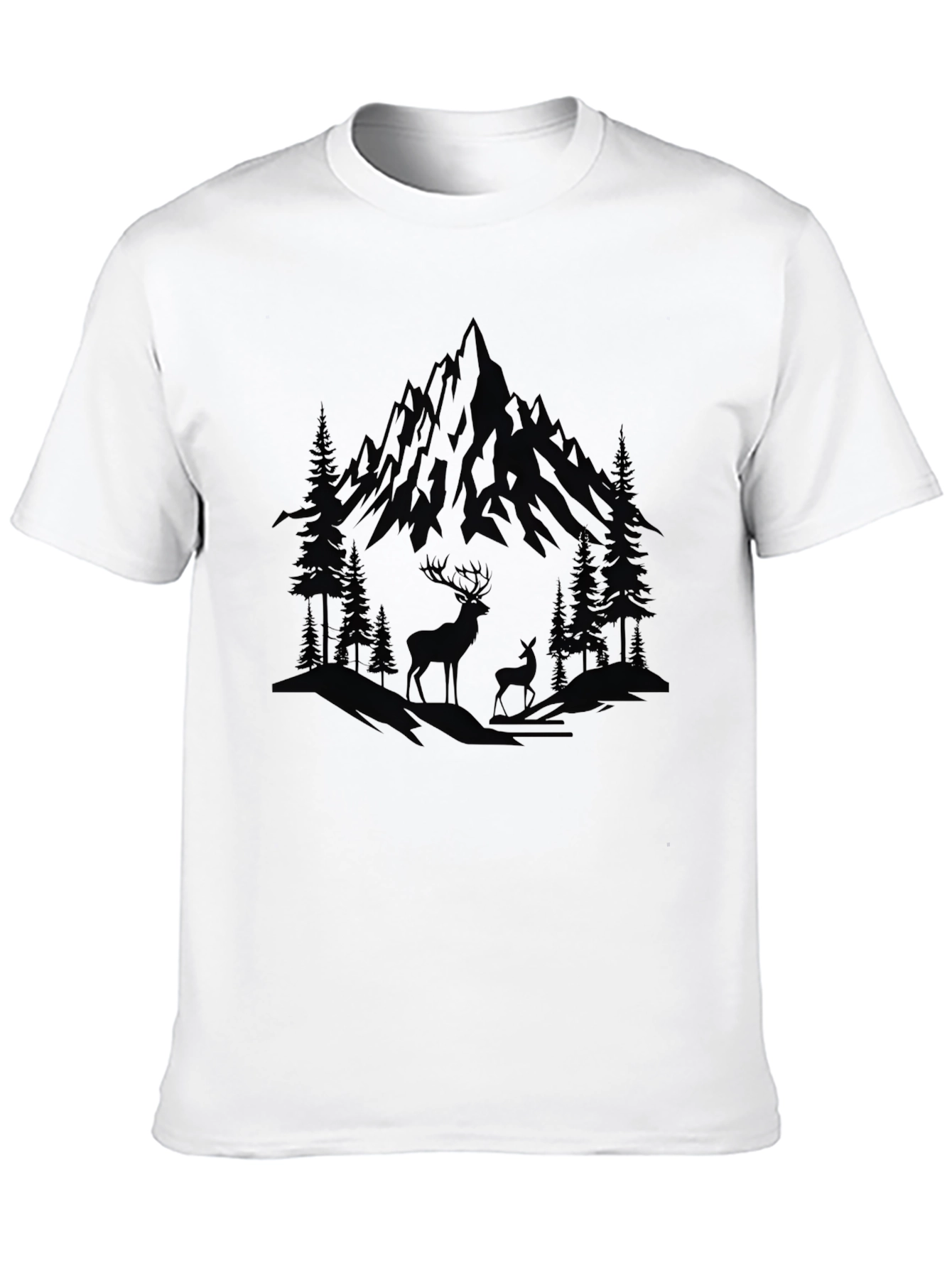 Mountain & Deer Graphic Black T-Shirt