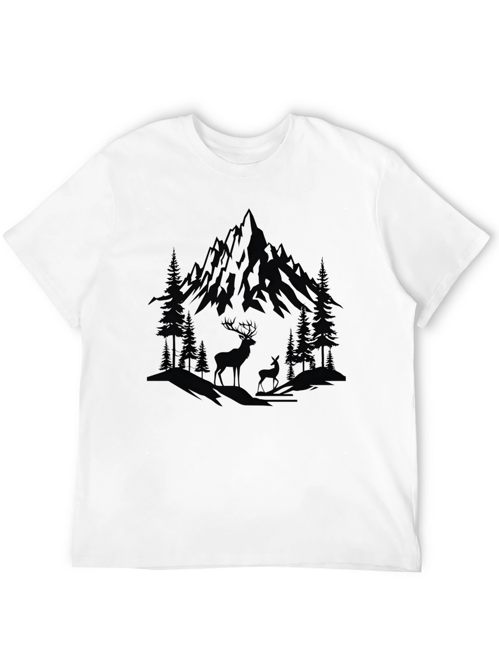 Mountain & Deer Graphic Black T-Shirt