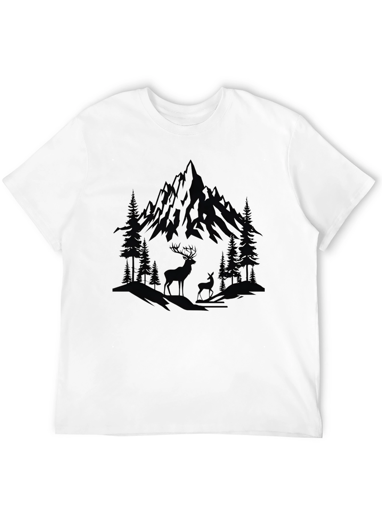 Mountain & Deer Graphic Black T-Shirt