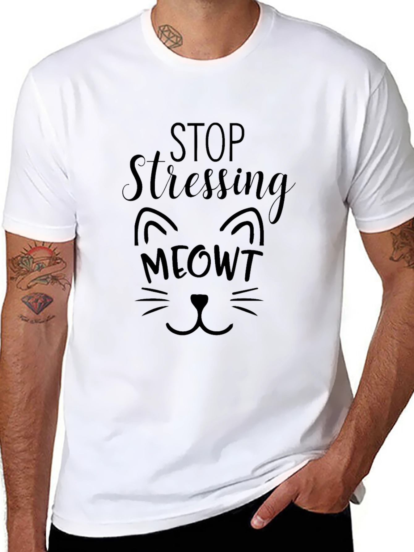 Stop Stressing MEOWT Black Graphic T-Shirt