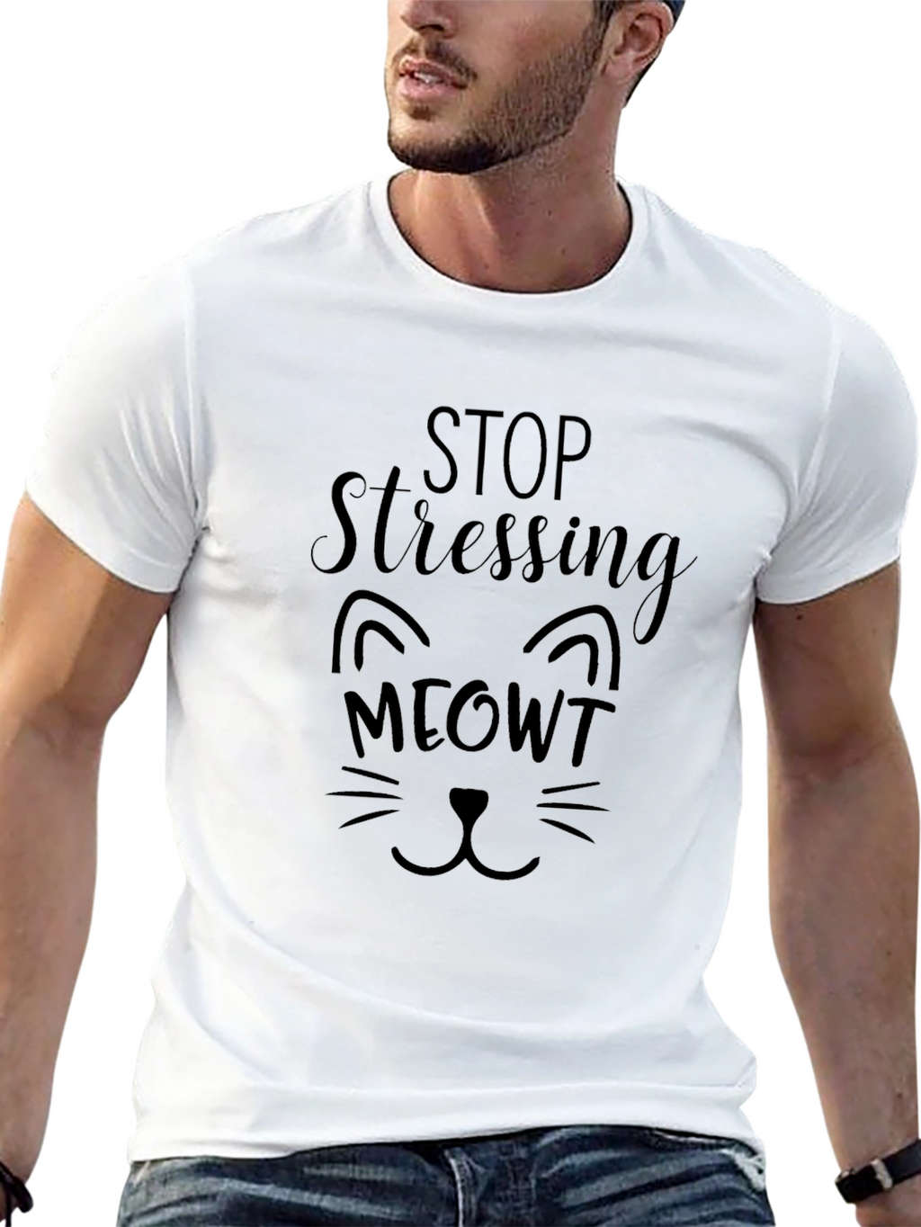 Stop Stressing MEOWT Black Graphic T-Shirt