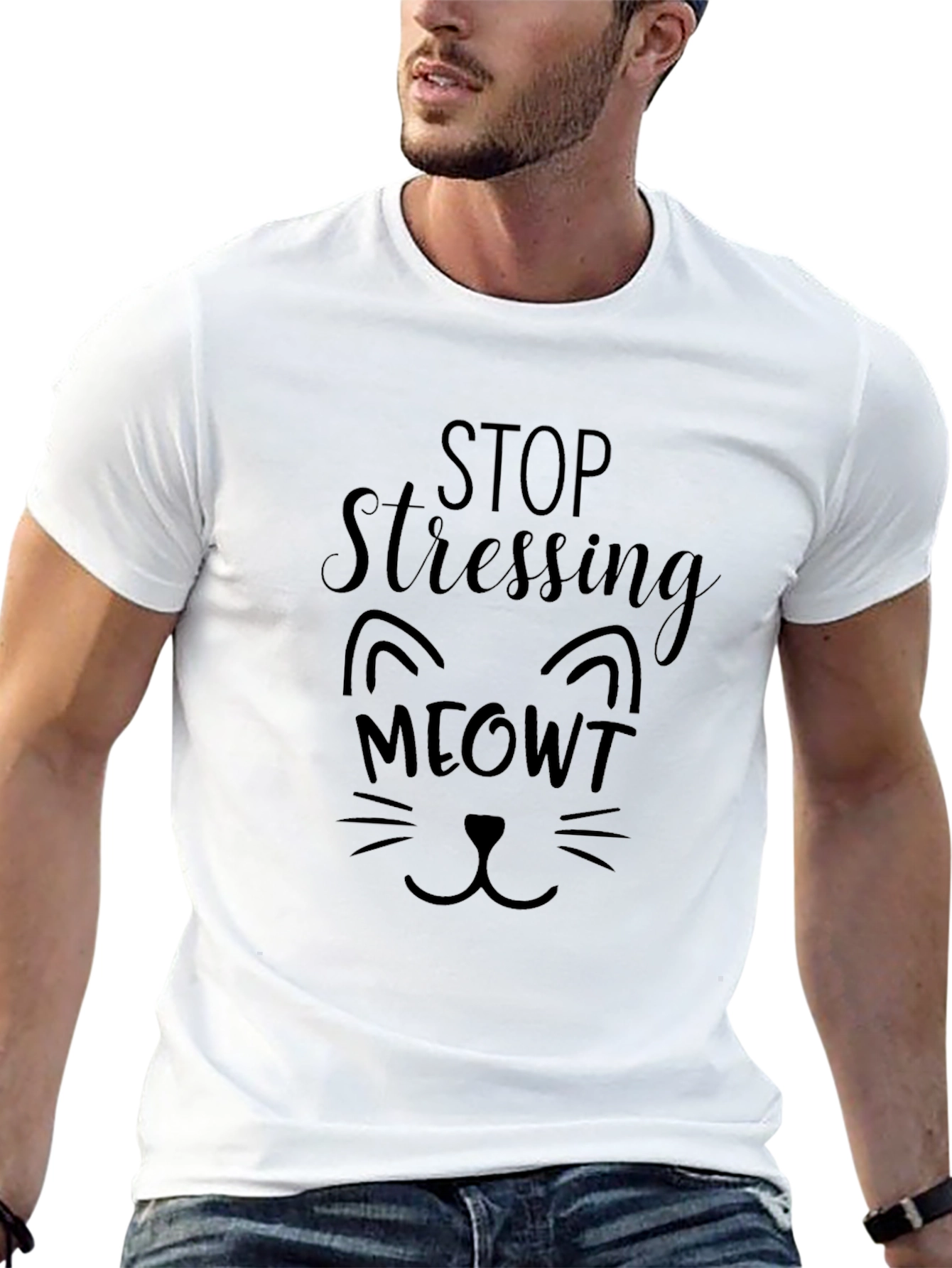 Stop Stressing MEOWT Black Graphic T-Shirt