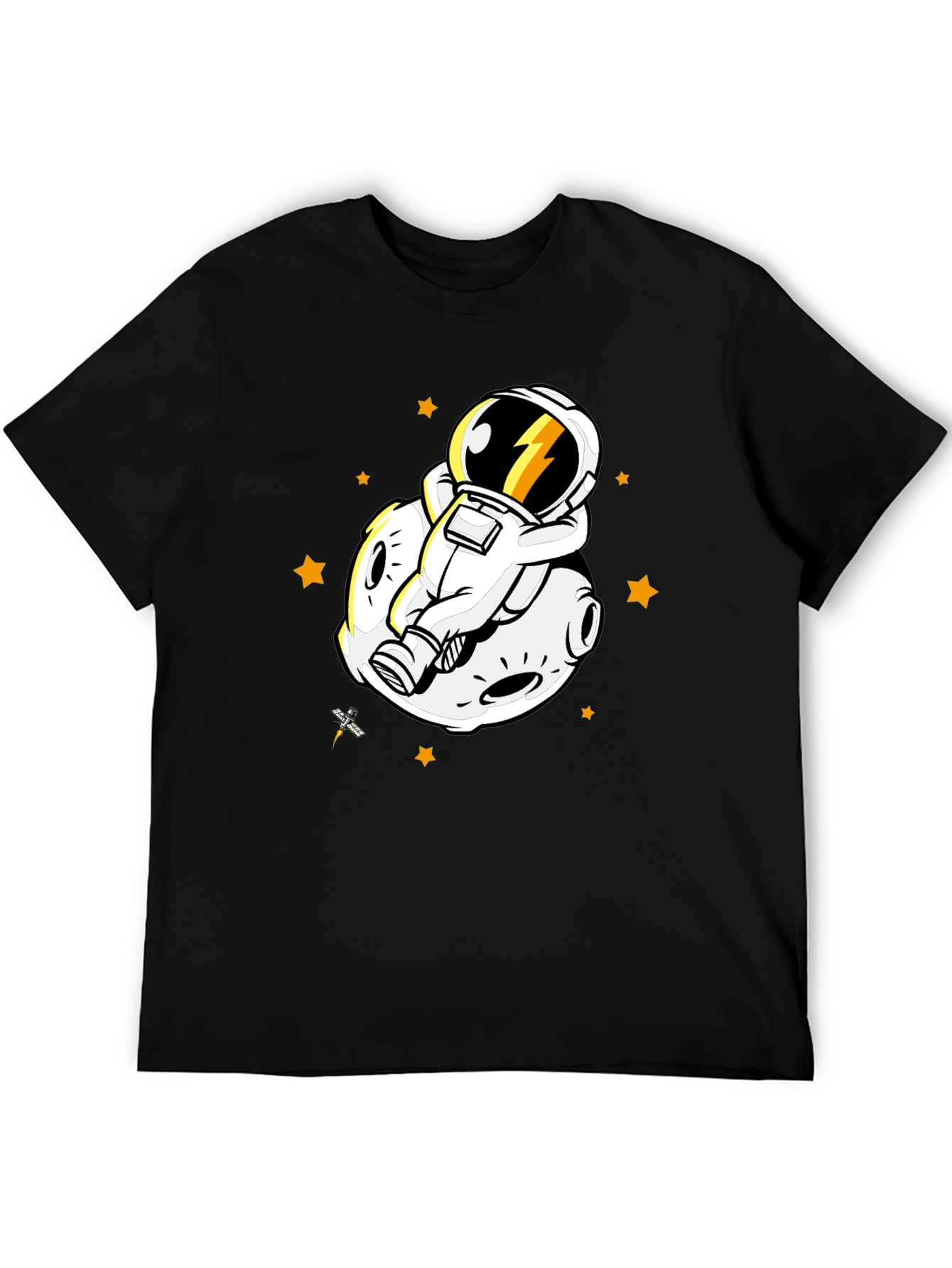 Astronaut on Moon Graphic Tee - Black Cotton Blend
