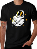 Astronaut on Moon Graphic Tee - Black Cotton Blend