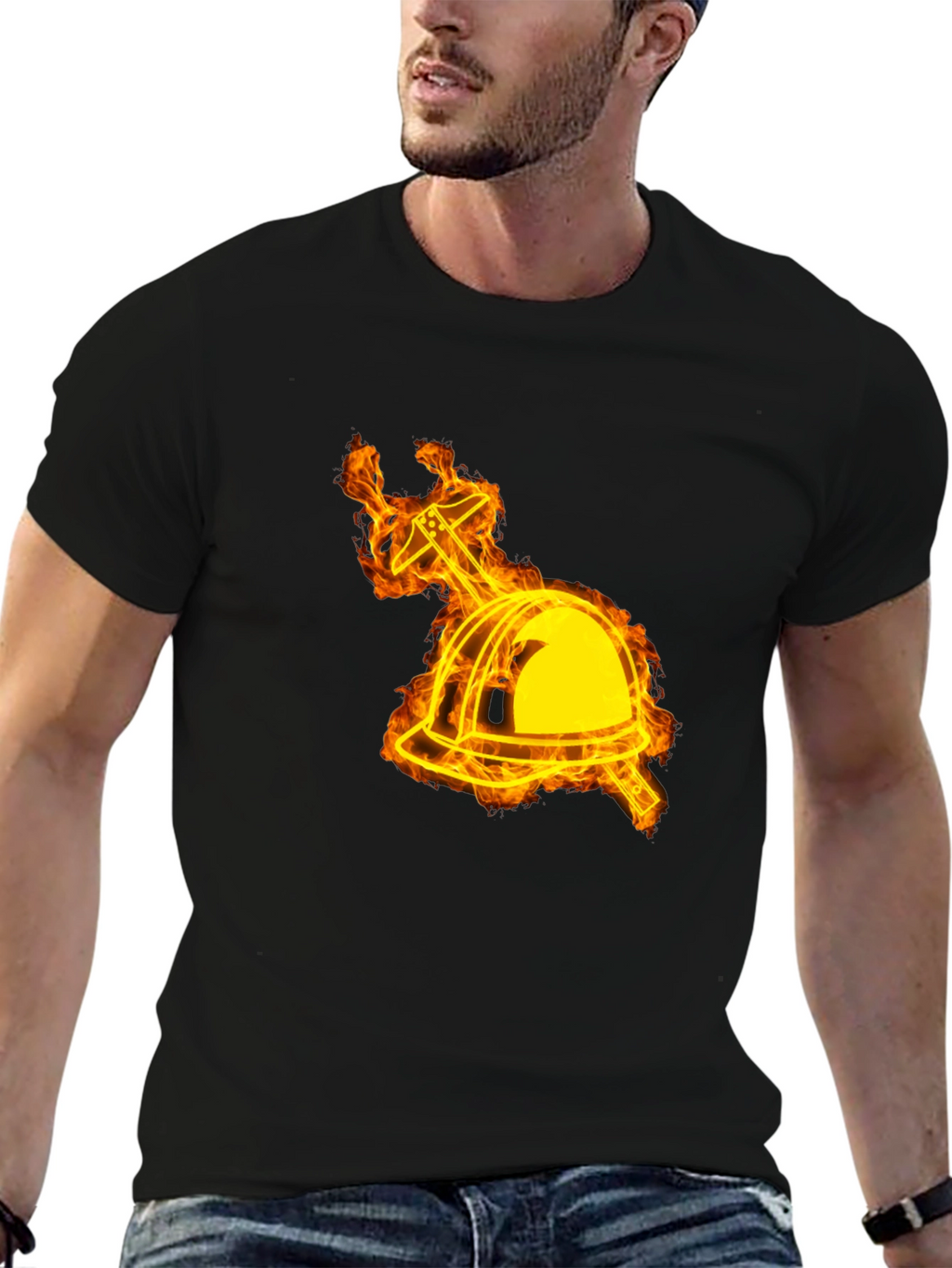 Flaming Firefighter Helmet Graphic Tee