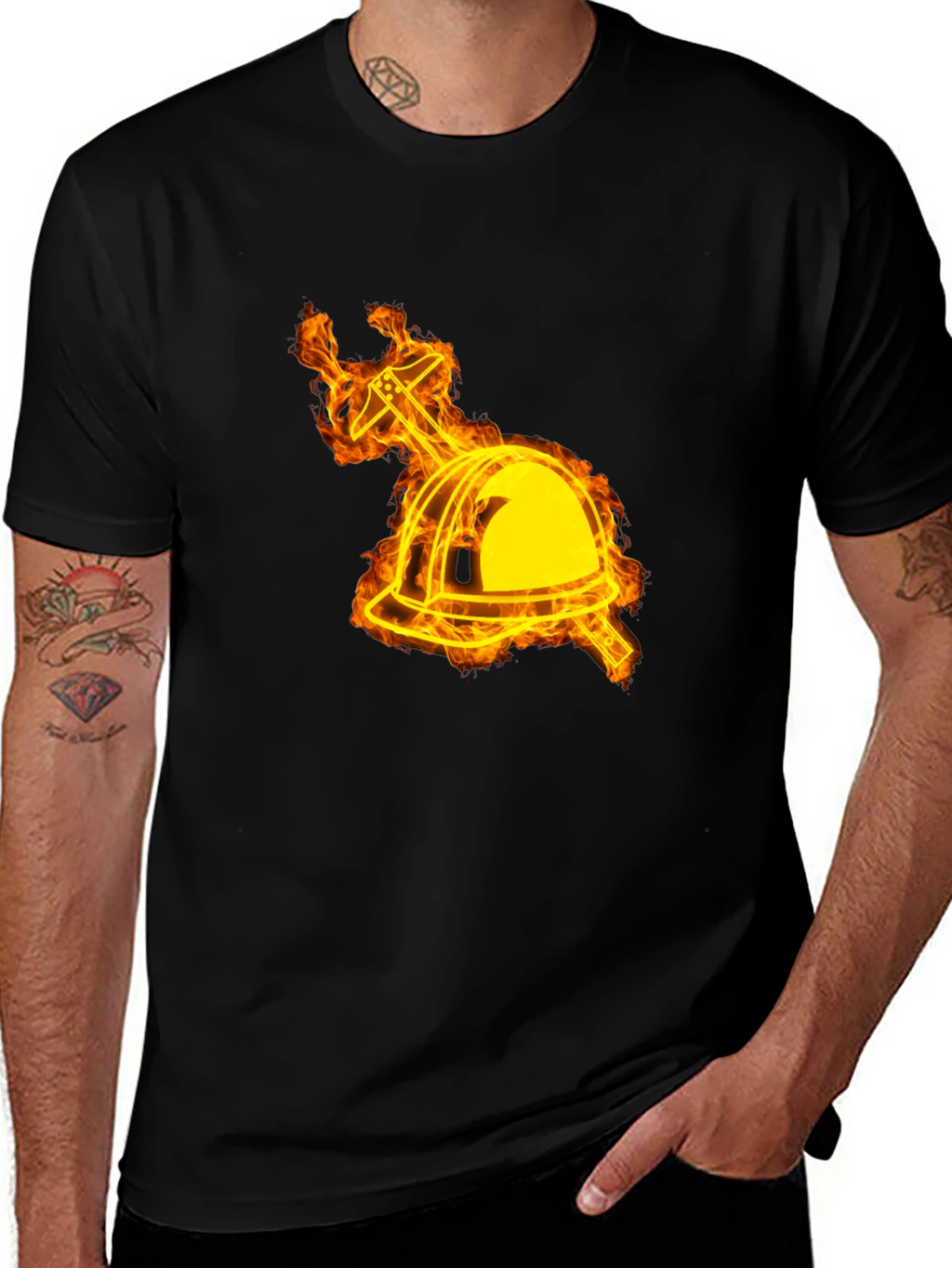 Flaming Firefighter Helmet Graphic Tee