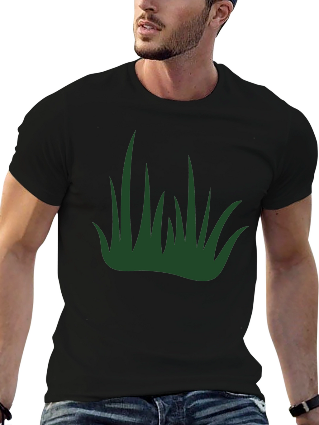 Green Grass Graphic Black T-Shirt