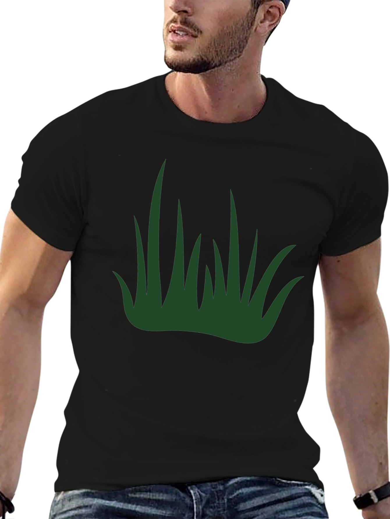 Green Grass Graphic Black T-Shirt