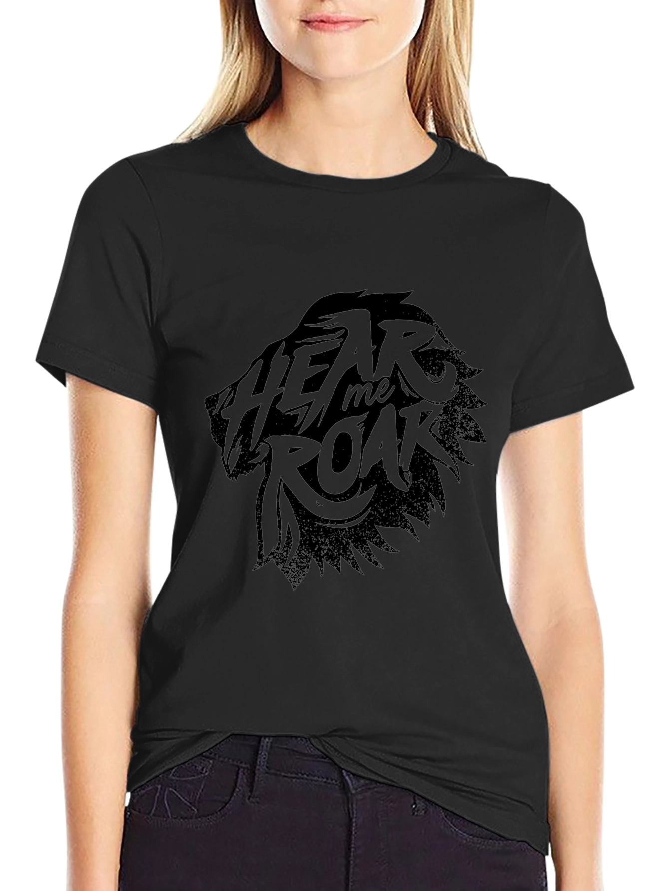 Hear Me Roar Lion Graphic Black T-Shirt