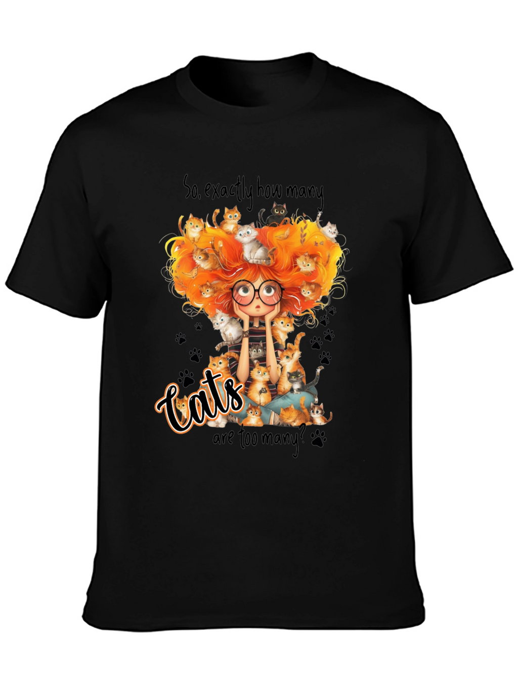 Cats Too Many Black T-Shirt