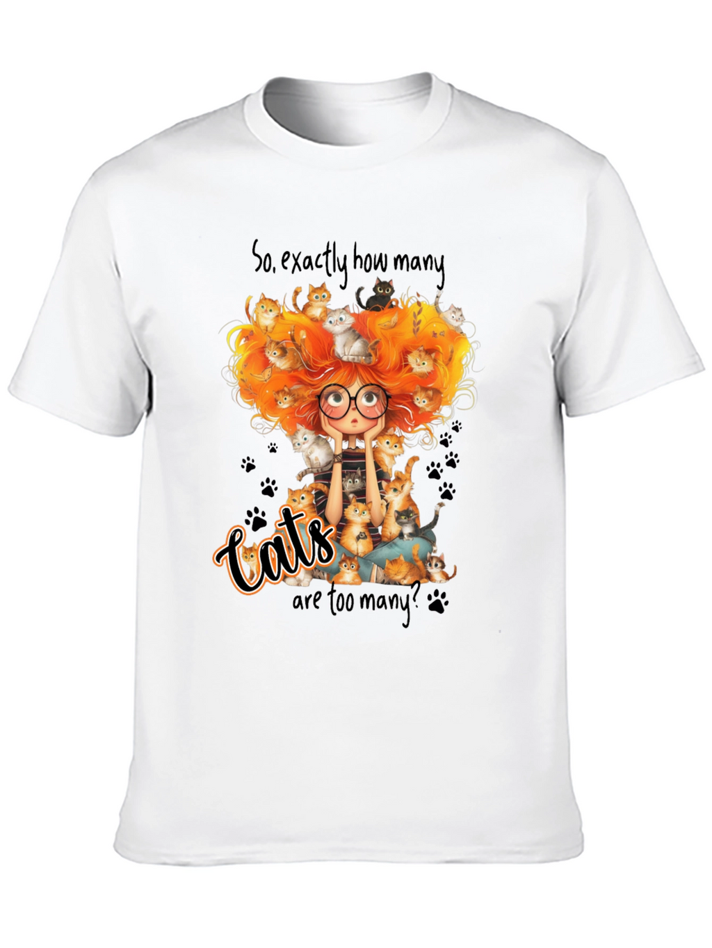Cats Too Many Black T-Shirt